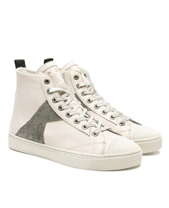 KOST Sneakers Cuir 脡cru Et Argent Femme - Image 8