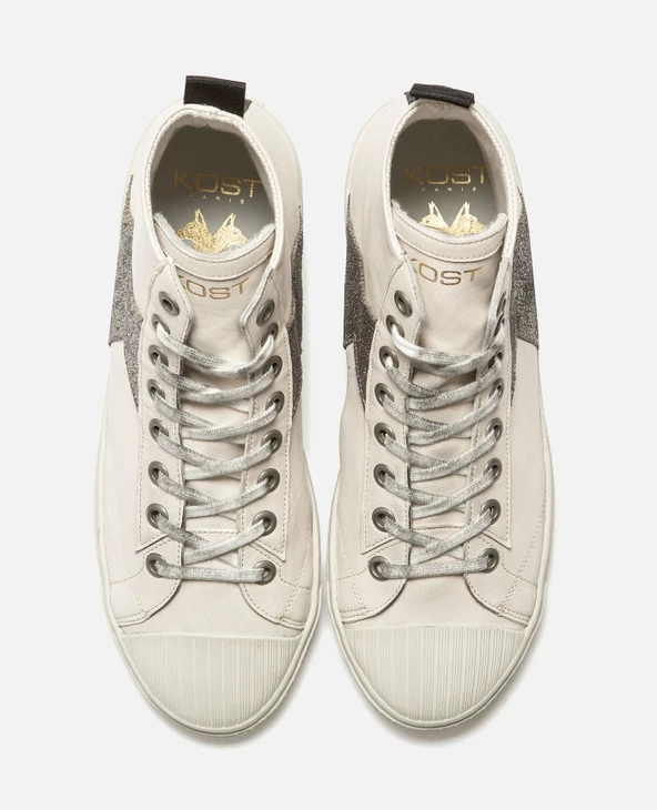 KOST Sneakers Cuir 脡cru Et Argent Femme