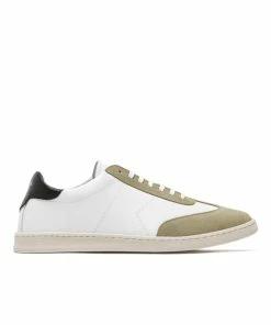 KOST Sneakers Cuir Blanc Et Kaki Made In France Homme