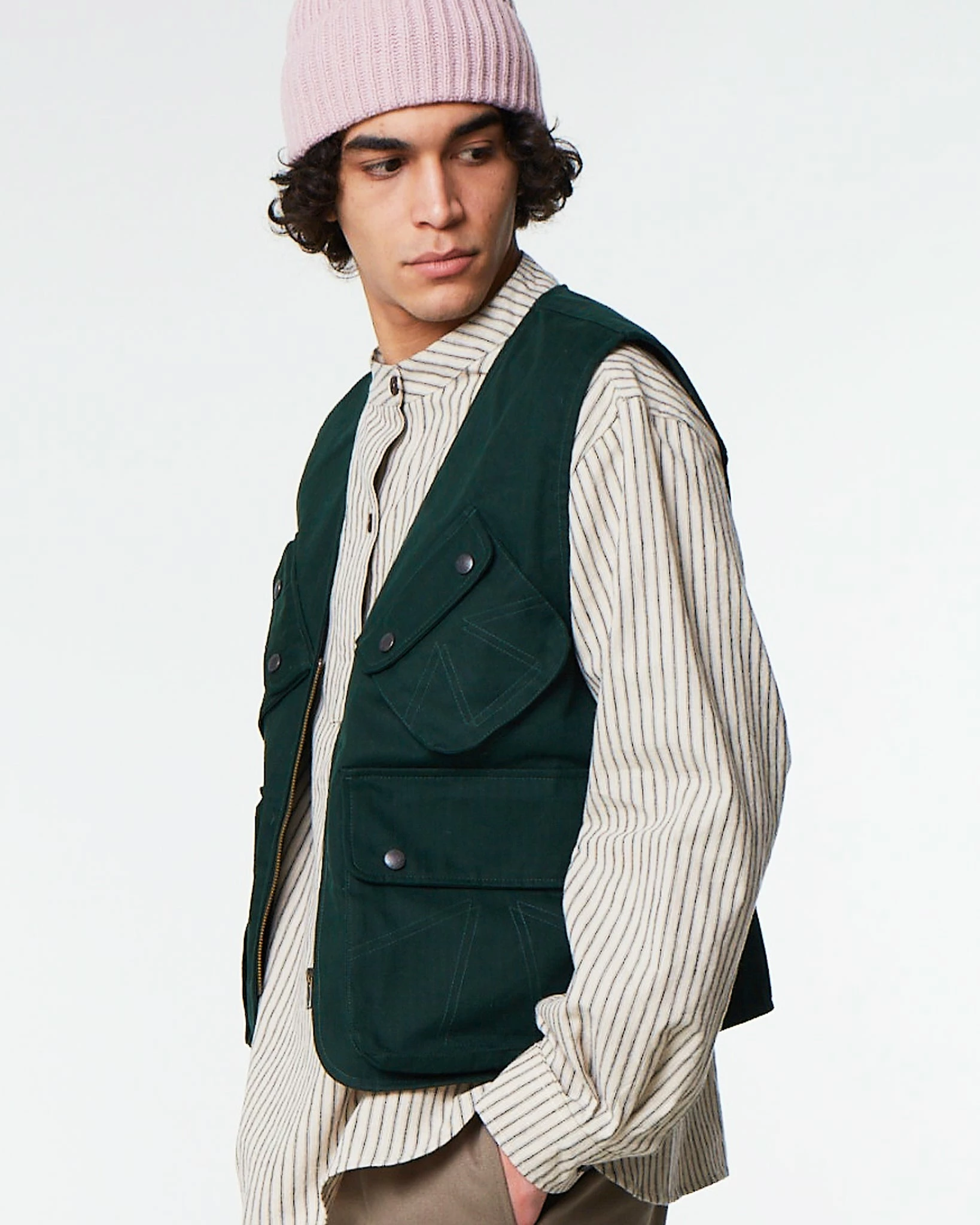 Eat Dust TROPICAL VEST HERRINGBONE WAX Bottle Green - Image 4