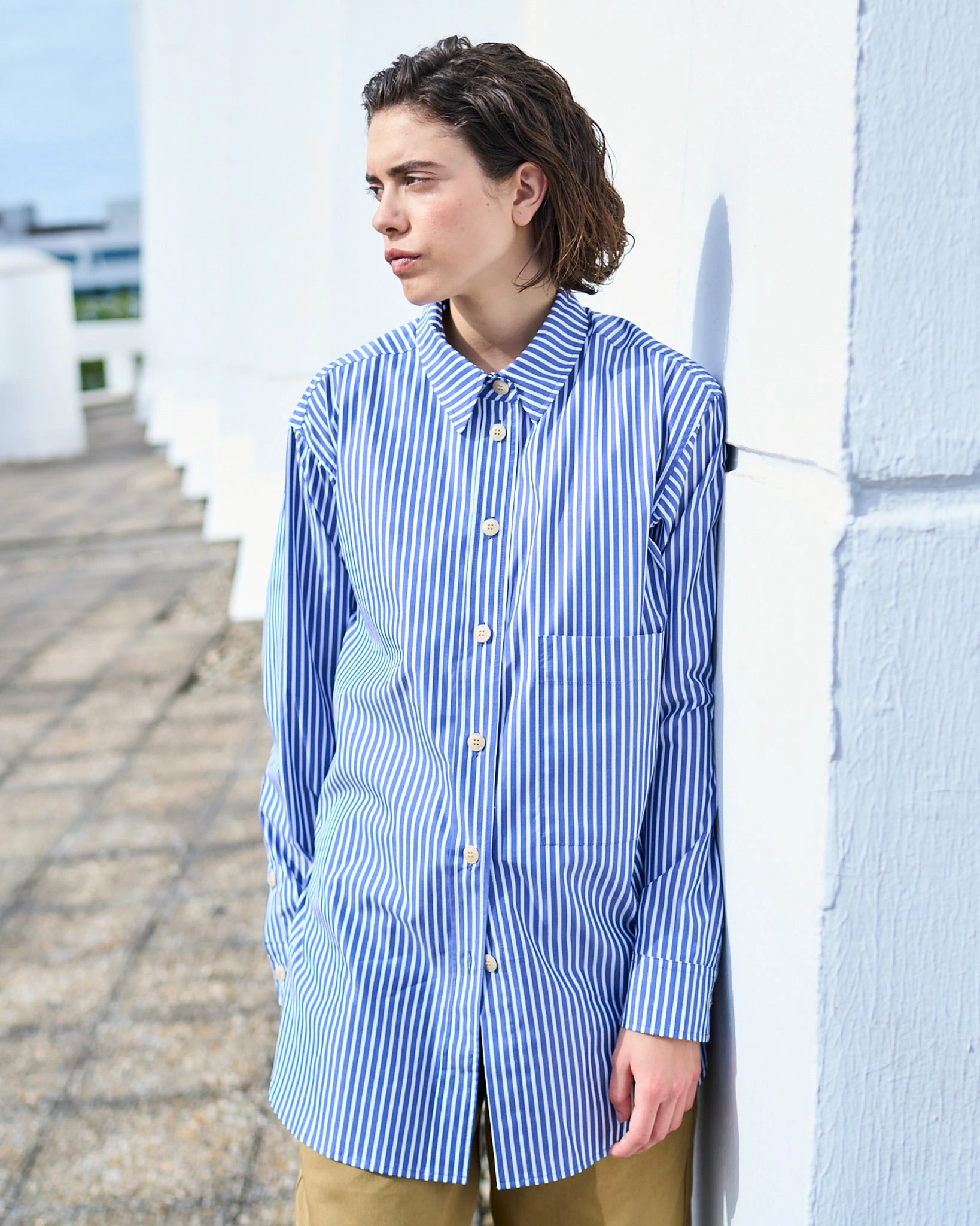 Eat Dust G.o.D Maxi Shirt Mayfair Poplin Stripe Blue & White