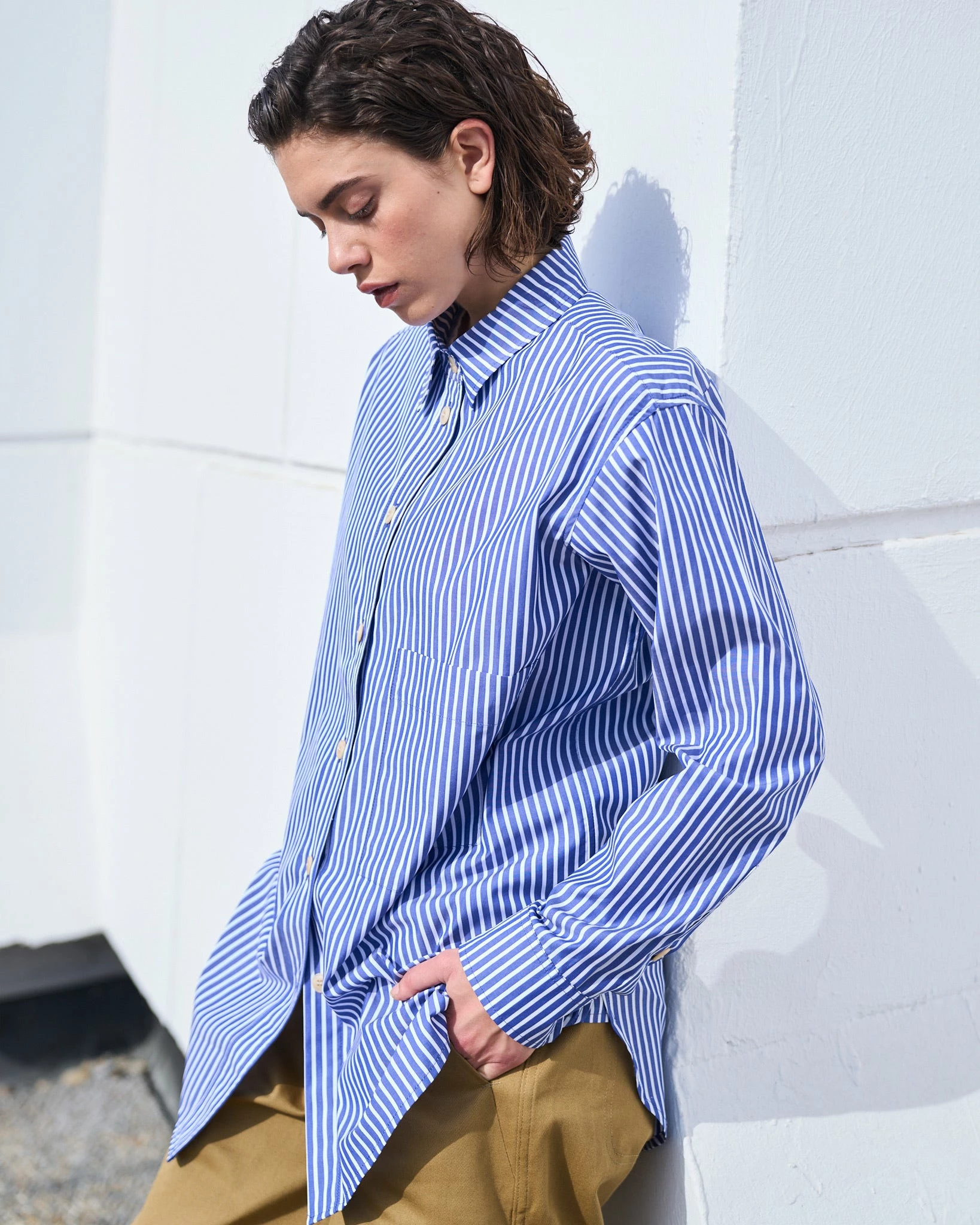 Eat Dust G.o.D Maxi Shirt Mayfair Poplin Stripe Blue & White - Image 2