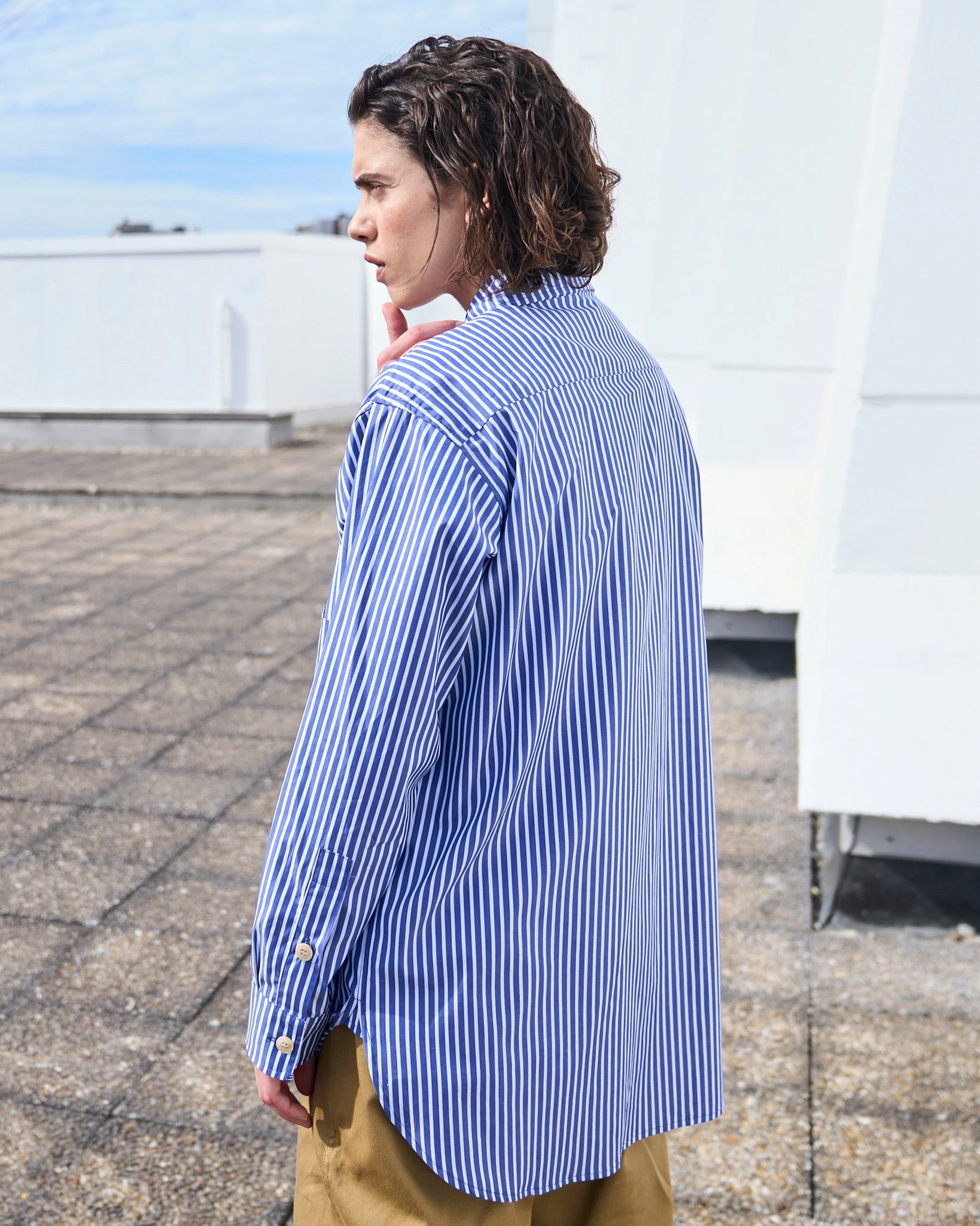 Eat Dust G.o.D Maxi Shirt Mayfair Poplin Stripe Blue & White - Image 3