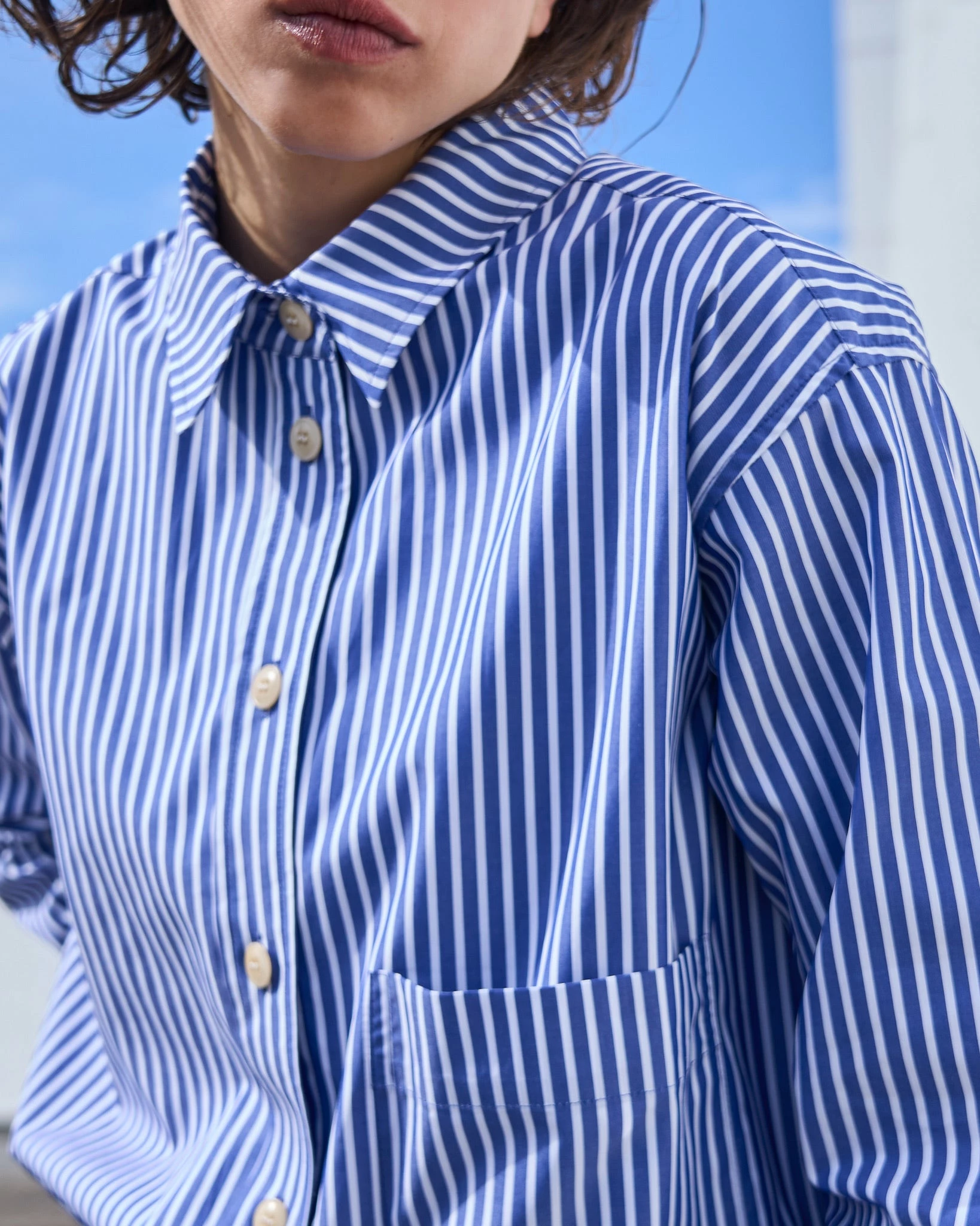 Eat Dust G.o.D Maxi Shirt Mayfair Poplin Stripe Blue & White - Image 4