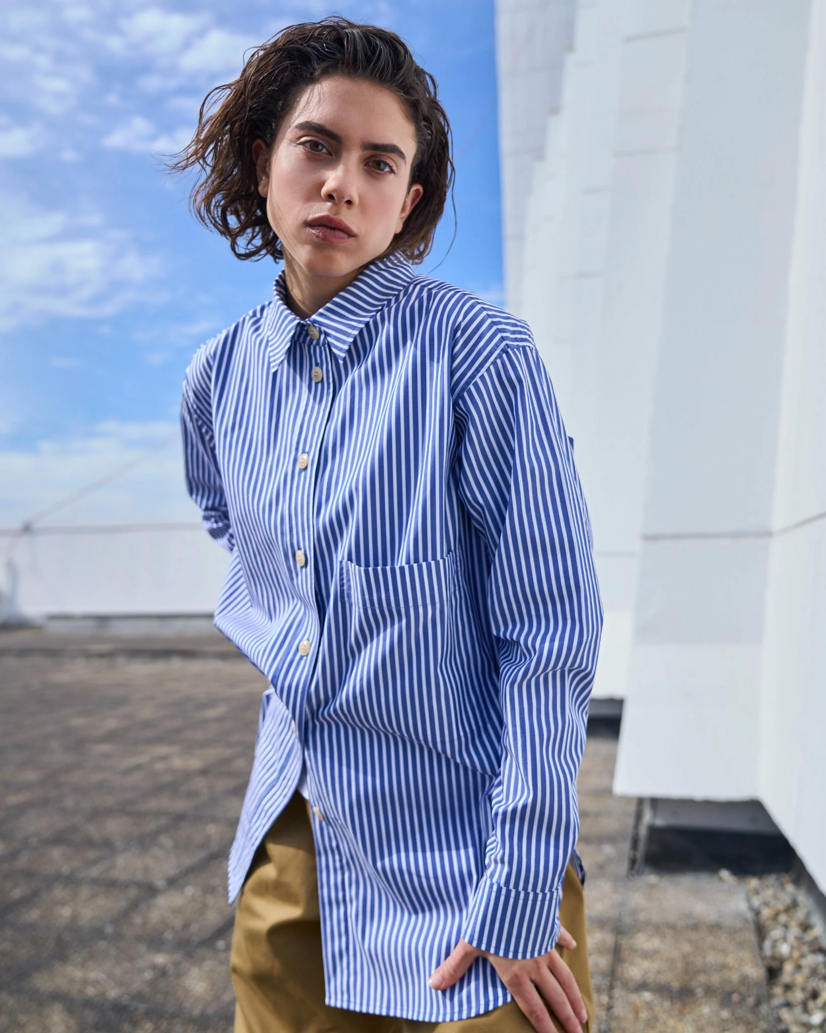 Eat Dust G.o.D Maxi Shirt Mayfair Poplin Stripe Blue & White - Image 7